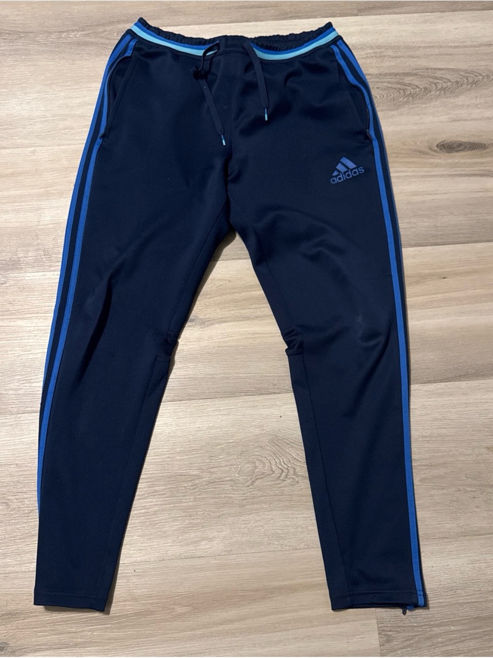 adidas Navy Joggers with Light Blue Stripe Accents